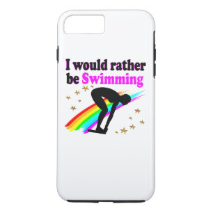 I WOULD RATHER BE SWIMMING PINK RAINBOW DESIGN iPhone 8 PLUS/7 PLUS CASE