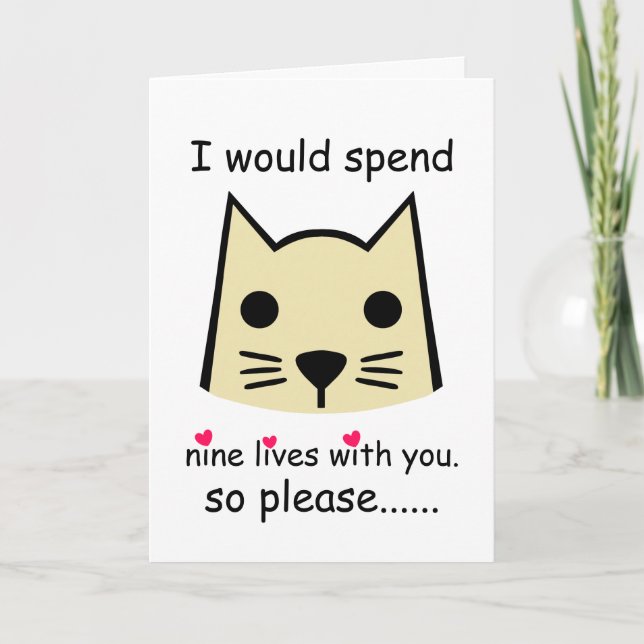 I Would Spend 9 Lives With You Valentine's Day Cat Card (Front)