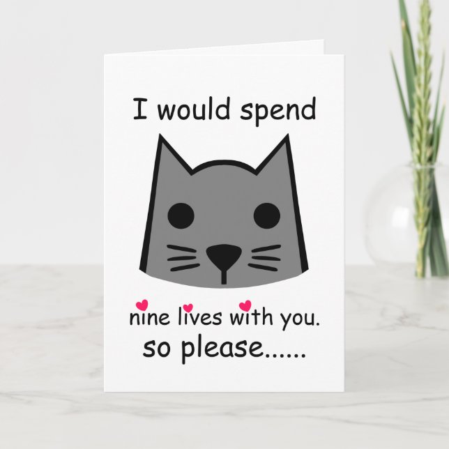 I Would Spend 9 Lives With You Valentine's Day Cat Card (Front)