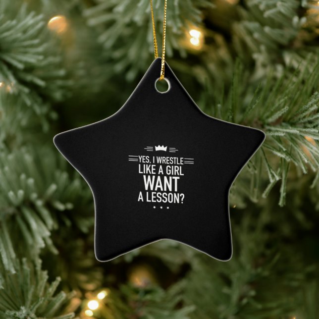 I wrestle like a girl white ceramic tree decoration (Tree)