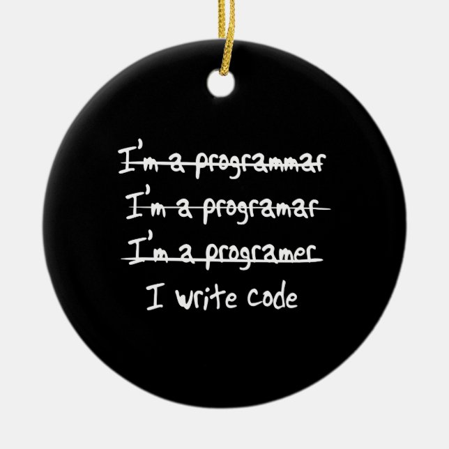 I Write Code Ceramic Tree Decoration (Front)
