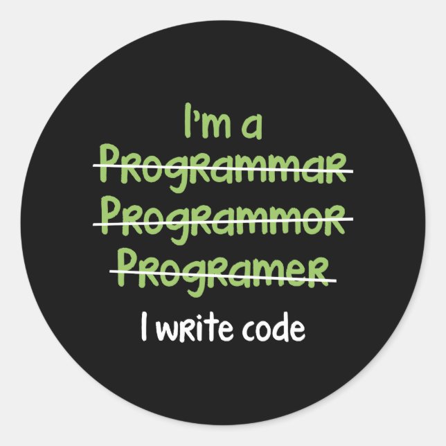 I Write Code Classic Round Sticker (Front)