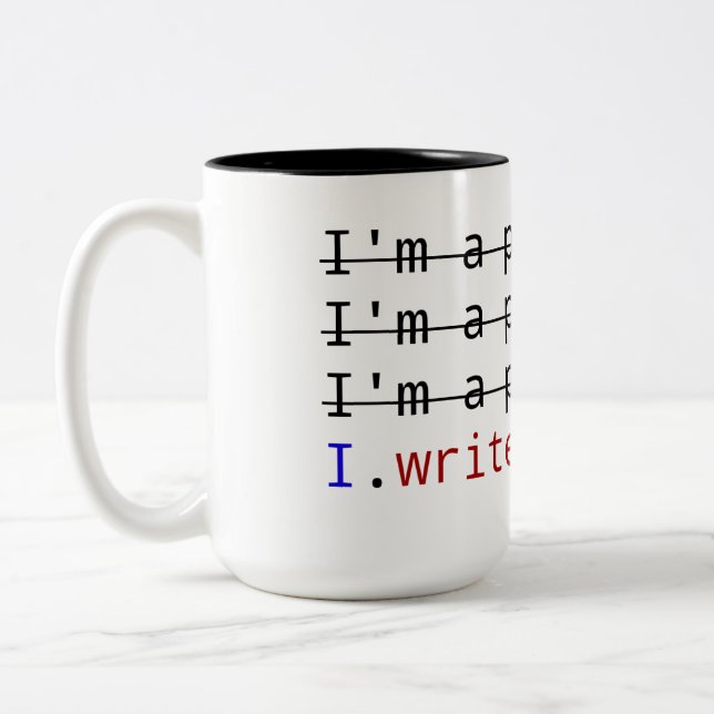 "I write code" on Black 15 oz Two-Tone Mug (Left)