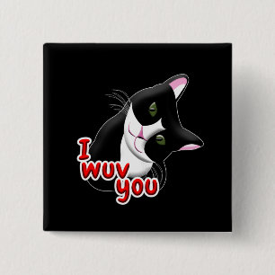I wuv you Cat 15 Cm Square Badge