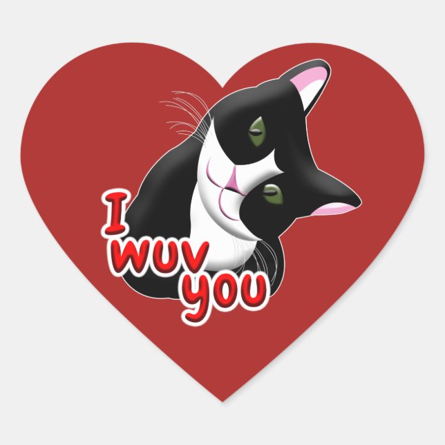 I wuv you Cat Heart Sticker (Front)