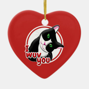 I Wuv You Valentines's Day Cat Ceramic Tree Decoration