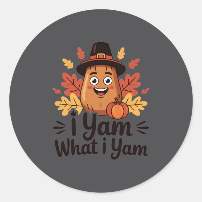 I Yam What I Yam Clic Thanksgiving Yam With Hat Lo Classic Round Sticker (Front)