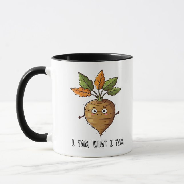 I Yam What I Yam Cute And Cosy Autumn Design Class Mug (Left)