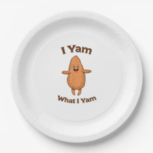 I Yam What I Yam Dancing Sweet Potato Festive Paper Plate