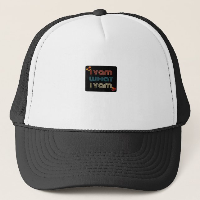 I Yam What I Yam Funny Fall Design Classic Meme Qu Trucker Hat (Front)