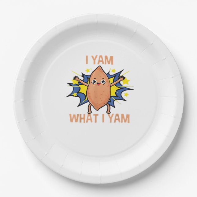 I Yam What I Yam Funny Sweet Potato Thanksgiving S Paper Plate (Front)