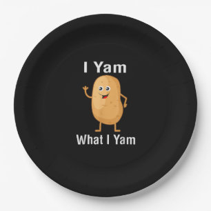 I Yam What I Yam Funny Thanksgiving Potato Pun Shi Paper Plate