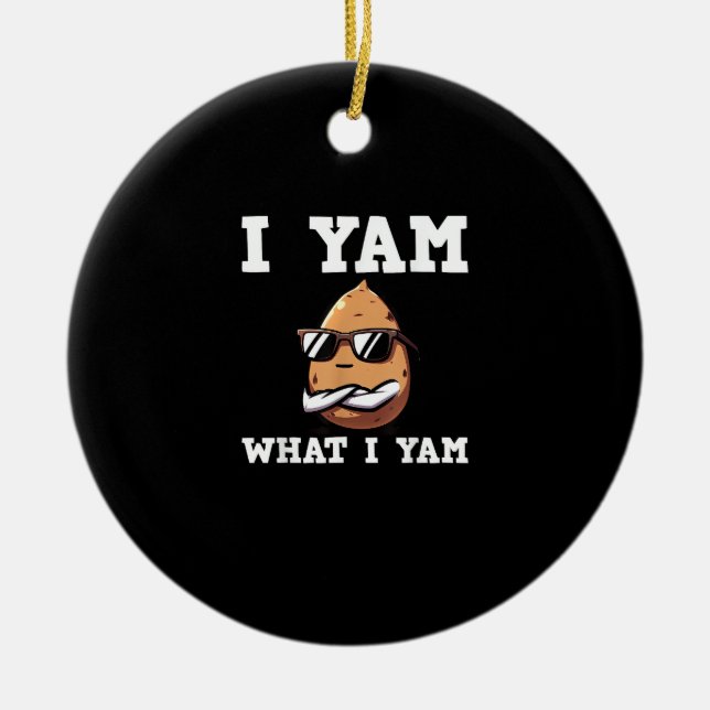 I Yam What I Yam Humourous V-Neck Ceramic Tree Decoration (Front)