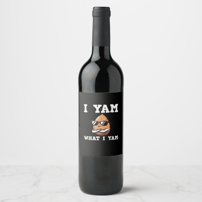 I Yam What I Yam Humourous V-Neck Wine Label (Front)