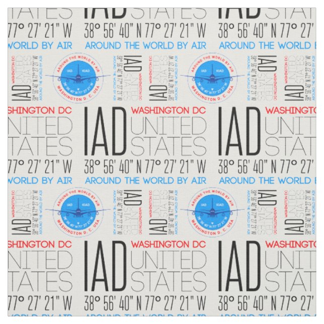 IAD, Washington DC Travel The World By Air Pattern Fabric (Swatch)