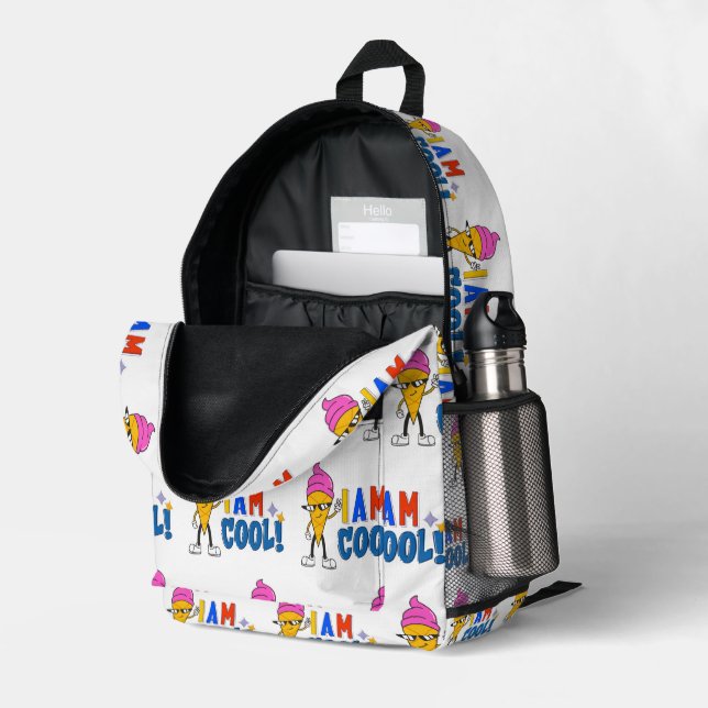 Iam cool ice cream printed backpack (Back Corner Right (Open))