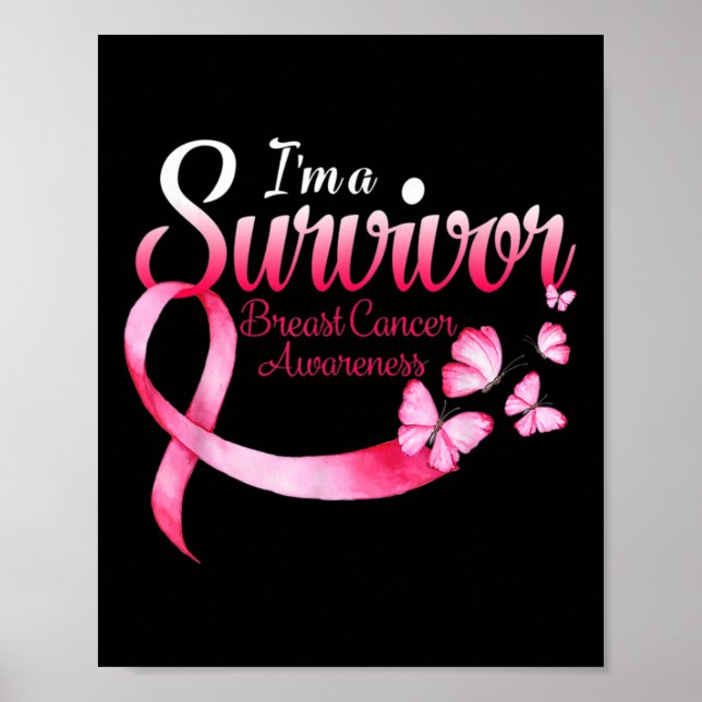 I'am Survivor Breast Cancer Awareness With Pink Ri Poster (Front)