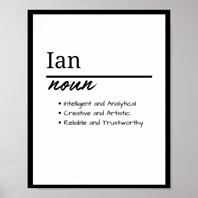 Ian, Boy Personalised Name Definition Poster (Front)