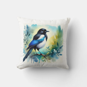 Iberian Magpie 110924AREF122 - Watercolor Cushion