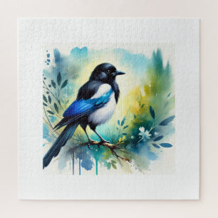 Iberian Magpie 110924AREF122 - Watercolor Jigsaw Puzzle