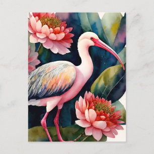 Ibis Floral Watercolor Art Postcard