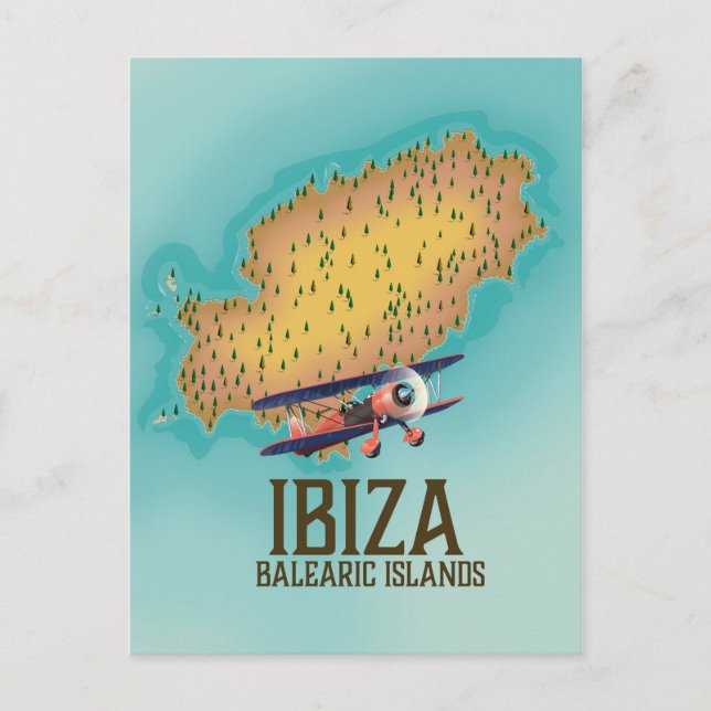 Ibiza Balearic islands map poster Postcard (Front)