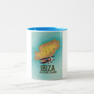 Ibiza Balearic islands map poster Two-Tone Coffee Mug