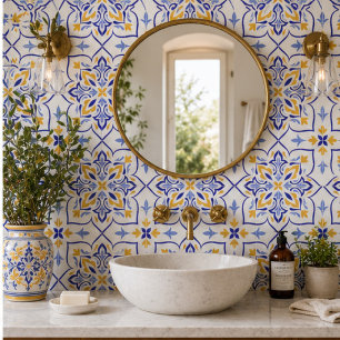Ibiza Blossom Vibrant Blue and Gold Mediterranean Tile