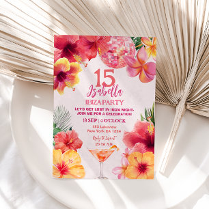 Ibiza Disco Party Tropical Floral Birthday Invitation
