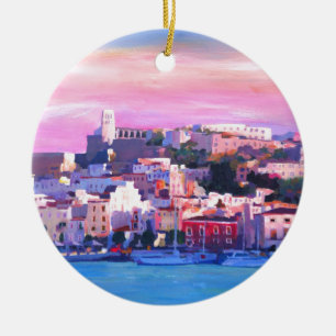 Ibiza Eivissa Old Town And Harbour Pearl Ceramic Tree Decoration
