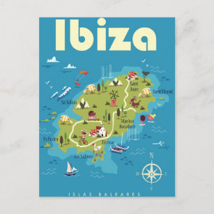 Ibiza Illustrated Map Postcard