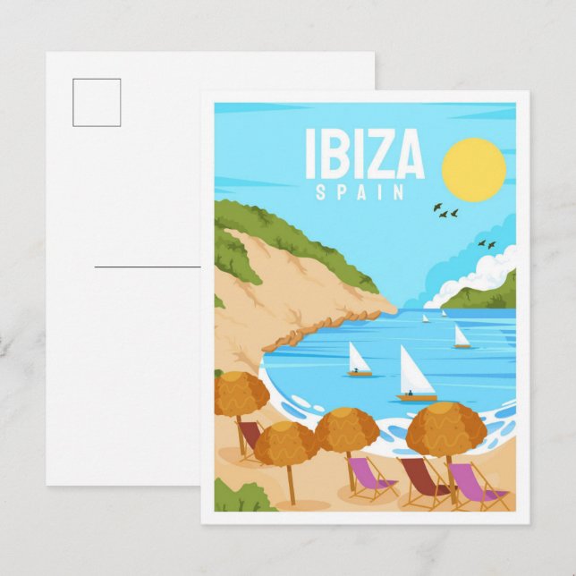 Ibiza Spain Art Vintage Travel Illustration Postcard (Front/Back)
