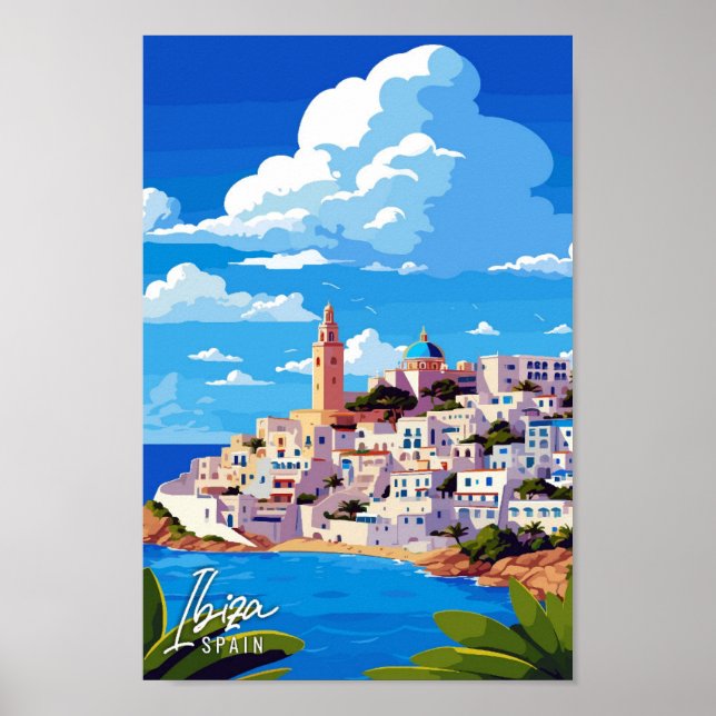 Ibiza Spain Art vintage travel illustration Poster (Front)