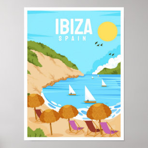 Ibiza Spain Art Vintage Travel Illustration Poster