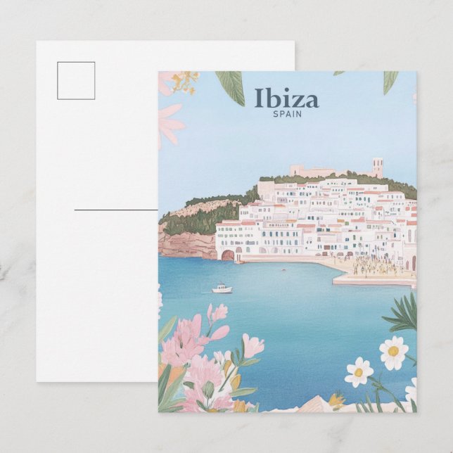 Ibiza Spain Gouache Paint Illustration Travel Postcard (Front/Back)