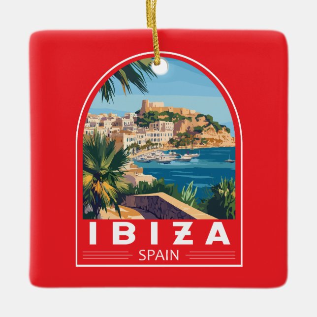 Ibiza Spain Illustration Travel Art Vintage Ceramic Ornament (Front)