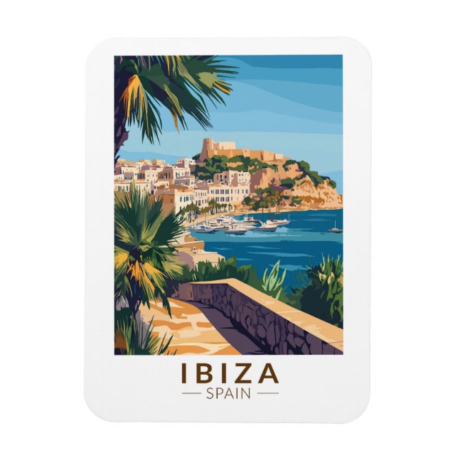 Ibiza Spain Illustration Travel Art Vintage Magnet (Vertical)