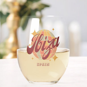 Ibiza Spain Party Disco ball Retro Vintage  Stemless Wine Glass