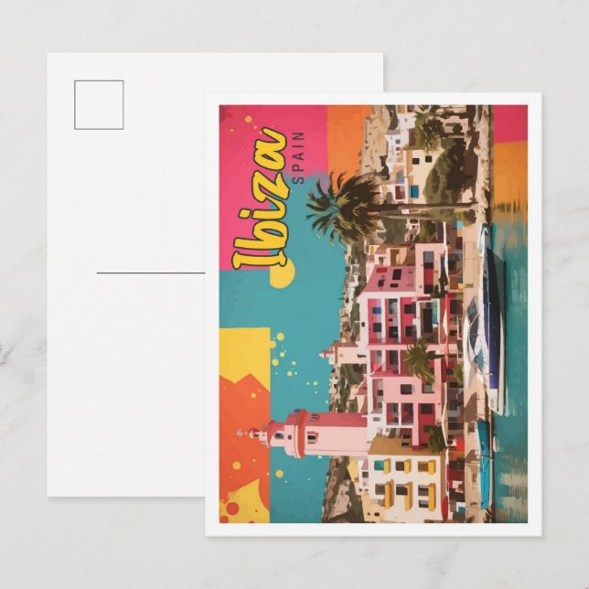 Ibiza Spain Pop Art Travel Illustration Postcard (Front/Back)