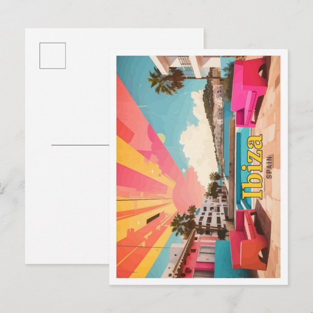 Ibiza Spain Pop Art Travel Illustration Postcard (Front/Back)