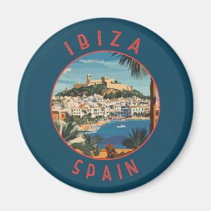 Ibiza Spain Retro Distressed Circle Magnet