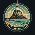 Ibiza Spain Rock of Es Vedra Travel Art Badge Ceramic Tree Decoration<br><div class="desc">Ibiza retro vector travel design. Ibiza is one of the Balearic islands,  an archipelago of Spain in the Mediterranean Sea.</div>