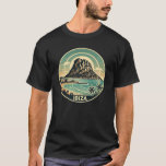 Ibiza Spain Rock of Es Vedra Travel Art Badge T-Shirt<br><div class="desc">Ibiza retro vector travel design. Ibiza is one of the Balearic islands,  an archipelago of Spain in the Mediterranean Sea.</div>