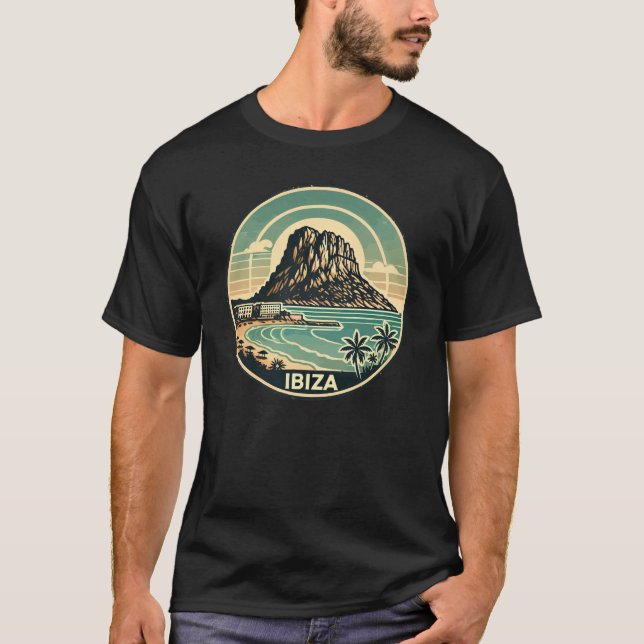 Ibiza Spain Rock of Es Vedra Travel Art Badge T-Shirt (Front)