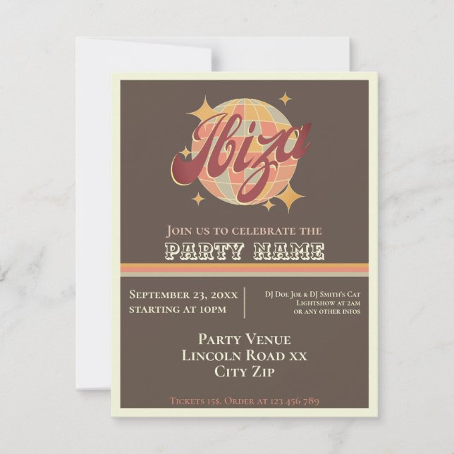 Ibiza Spain themed party invitation eivissa  (Front)