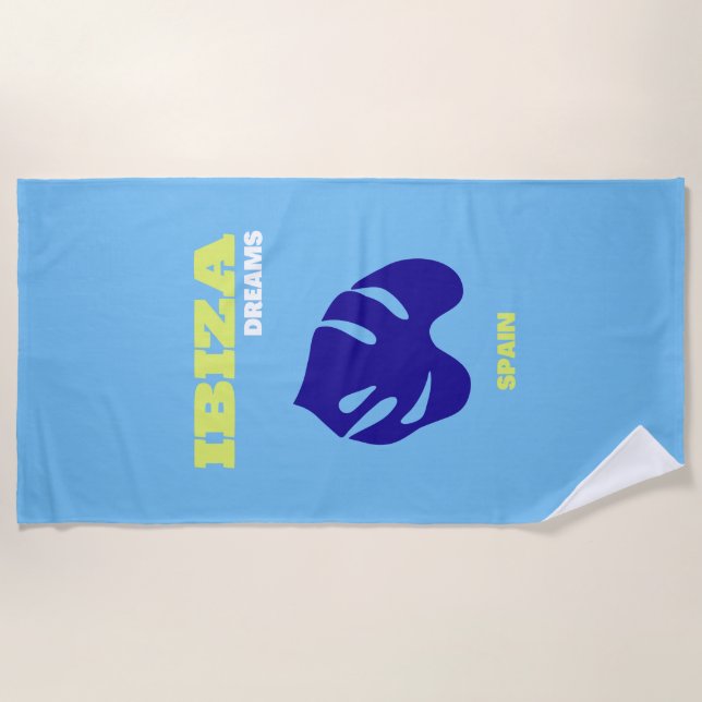 Ibiza, Spain, Travel Art, Blue, Turquoise Beach Towel (Front)