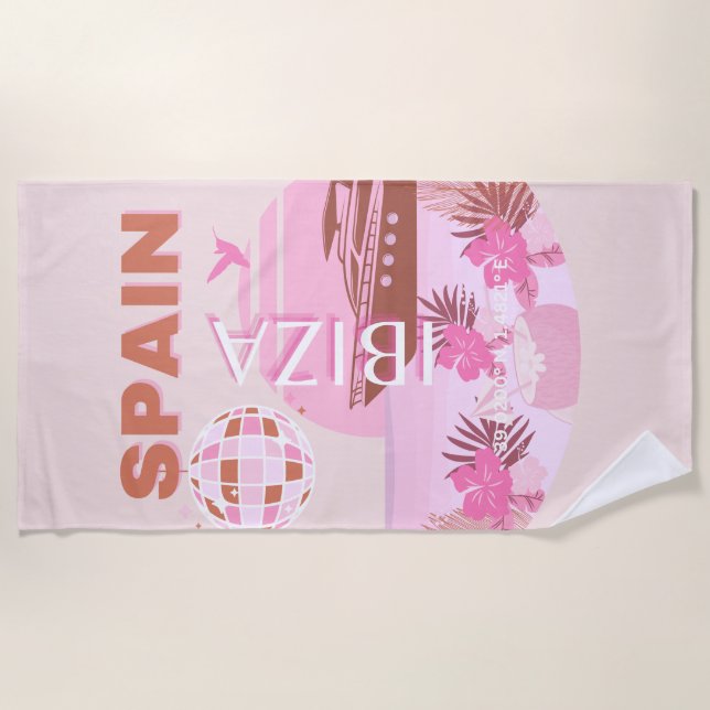 Ibiza, Spain, Travel Art, Preppy Art, Pastel Beach Towel (Front)