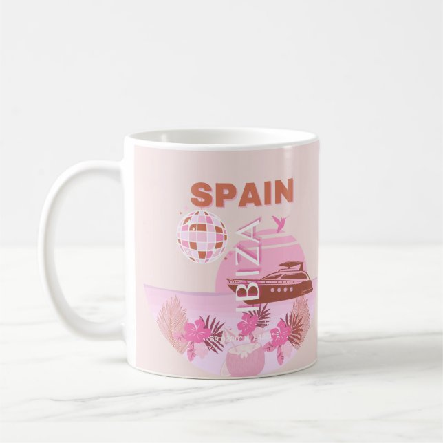 Ibiza, Spain, Travel Art, Preppy Art, Pastel Coffee Mug (Left)
