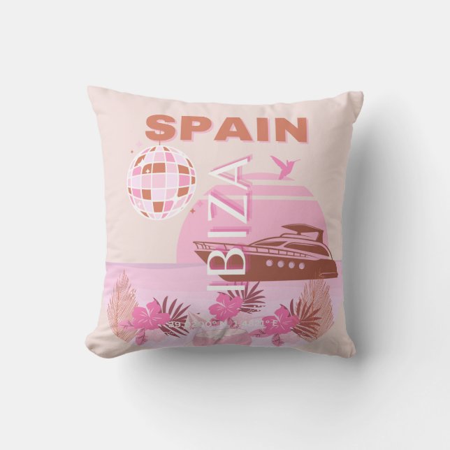 Ibiza, Spain, Travel Art, Preppy Art, Pastel Cushion (Front)