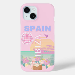 Ibiza, Spain, Travel Art, Preppy Art, Pink iPhone 15 Case